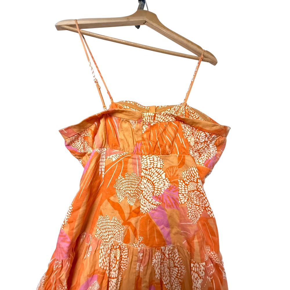 Farm Rio Orange Parrot Macaw Floral Linen‎ Blend Midi Dress Size L Large - Picture 10 of 11